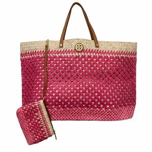 Tory Burch Pink Woven Wicker Shoulder Bag Tote